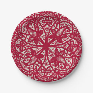 American Doily & Lace, 6, Red on Cream Pappteller