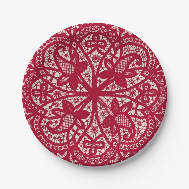 American Doily & Lace, 6, Red on Cream Pappteller (Vorderseite)