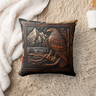 American Eagle Carving with Mountain Background Kissen