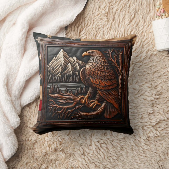 American Eagle Carving with Mountain Background Kissen (Decke)