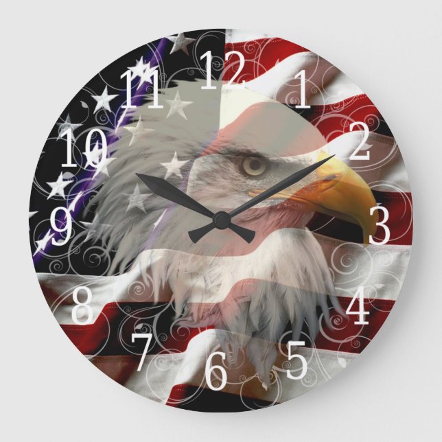 American Eagle Flag Clock Große Wanduhr (Vorderseite)