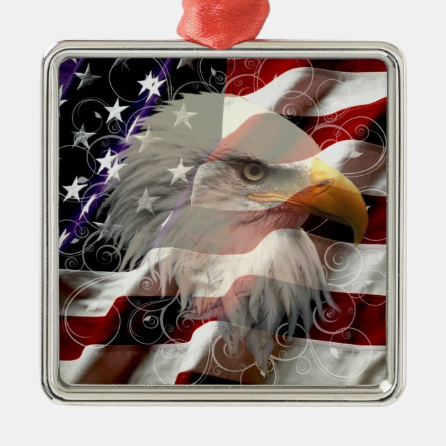 American Eagle Flag Square Silbernes Ornament (Vorne)