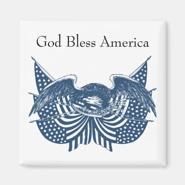 American Eagle Guarding USA Patriotic Flag Banner Magnet (Vorne)