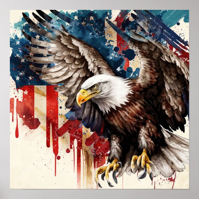 American Eagle mit US-Flagge Poster (Vorne)