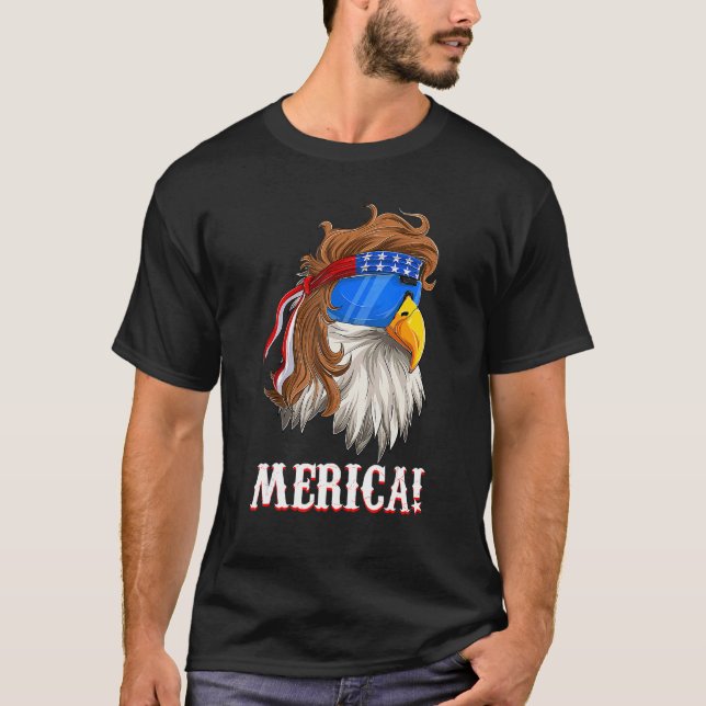 American Eagle Mullet Merica Amerikanische Unabhän T-Shirt (Vorderseite)