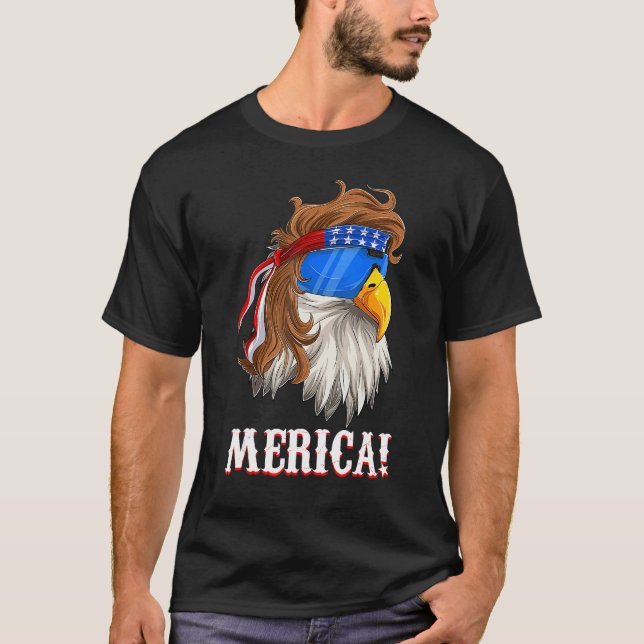 American Eagle Mullet Merica Amerikanische Unabhän T-Shirt (Vorderseite)