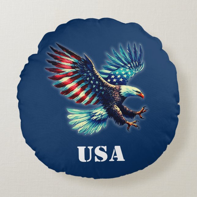 American Eagle Patriotic USA Rundes Kissen (Vorderseite)