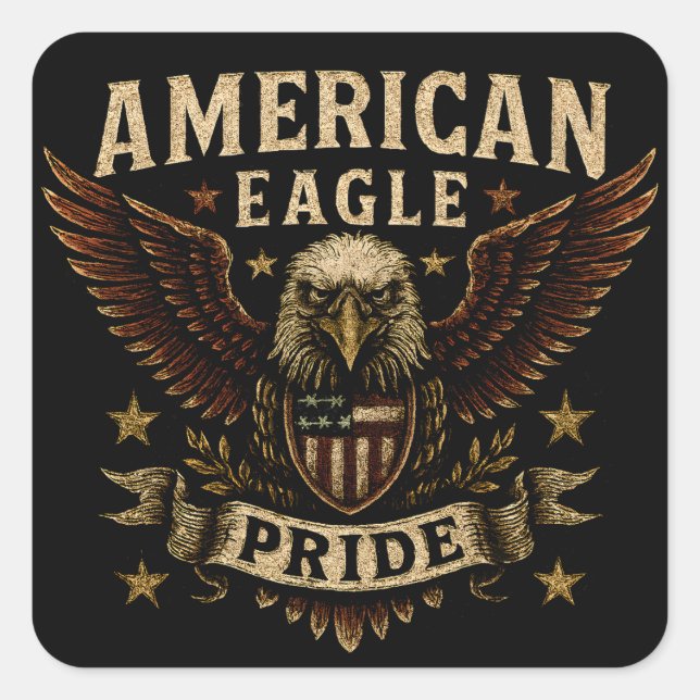 American Eagle Pride – Bold USA Freedom Quadratischer Aufkleber (Vorderseite)