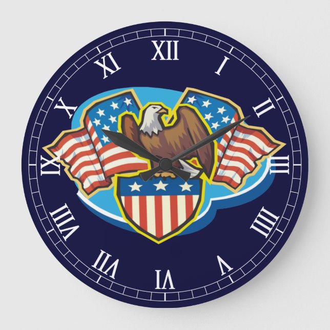 American Eagle Round Roman Numerals Clock Große Wanduhr (Vorderseite)