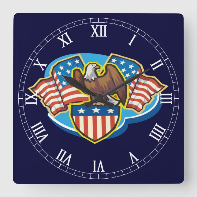 American Eagle Square Roman Numerals Clock Quadratische Wanduhr (Vorderseite)