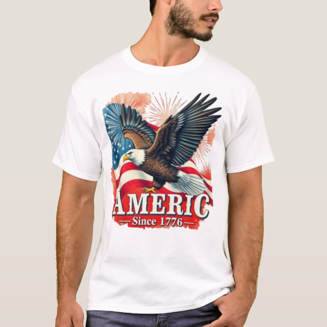 American Eagle with Fireworks, Independence Day, T-Shirt (Vorderseite)