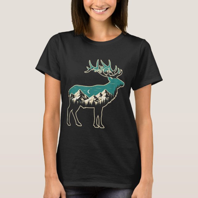 American Elk Lover Dad Retro Hunting  T-Shirt (Vorderseite)