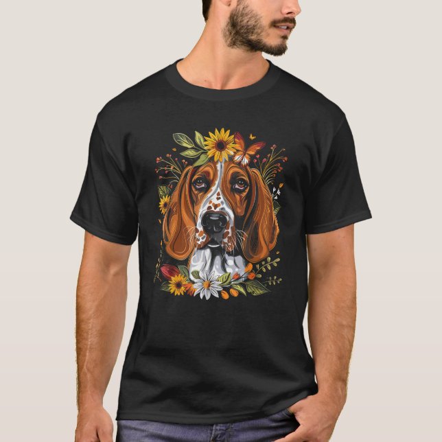 American English Coonhound Dog Floral Sunflower Co T-Shirt (Vorderseite)