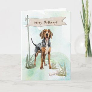 American English Coonhound Dog Under Birthday Sign Karte