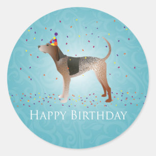 American English Coonhound Happy Birthday Design Runder Aufkleber