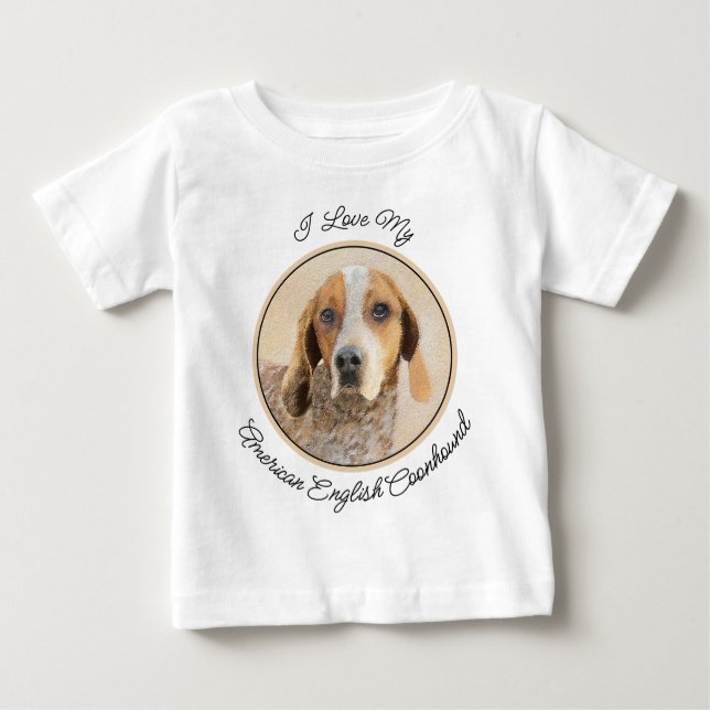 American English Coonhound Painting - Dog Art Baby Baby T-shirt (Vorderseite)