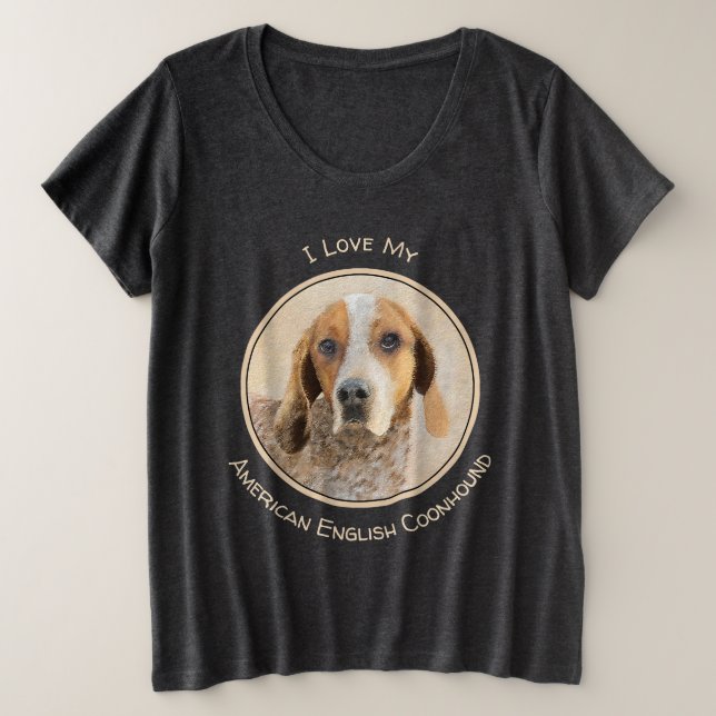 American English Coonhound Painting - Dog Art Große Größe T-Shirt (Design vorne)