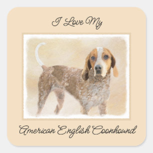 American English Coonhound Painting - Dog Art Quadratischer Aufkleber