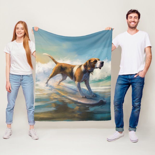 American English Foxhound Beach Surfing Painting Fleecedecke (Beispiel)