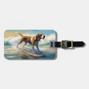 American English Foxhound Beach Surfing Painting Gepäckanhänger