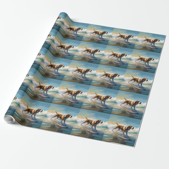 American English Foxhound Beach Surfing Painting Geschenkpapier (Ungerollt)