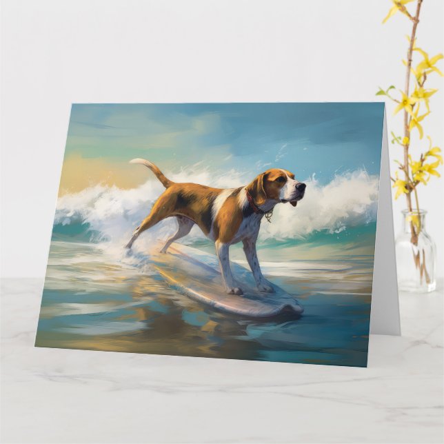 American English Foxhound Beach Surfing Painting Karte (Gelbe Blume)