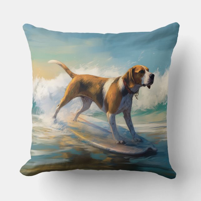 American English Foxhound Beach Surfing Painting Kissen (Vorderseite)