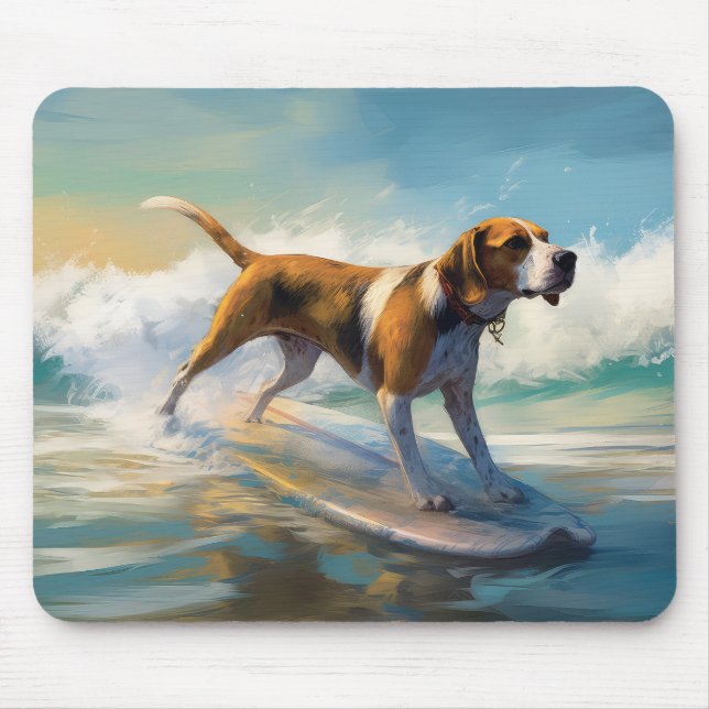 American English Foxhound Beach Surfing Painting Mousepad (Vorne)