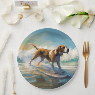 American English Foxhound Beach Surfing Painting Pappteller