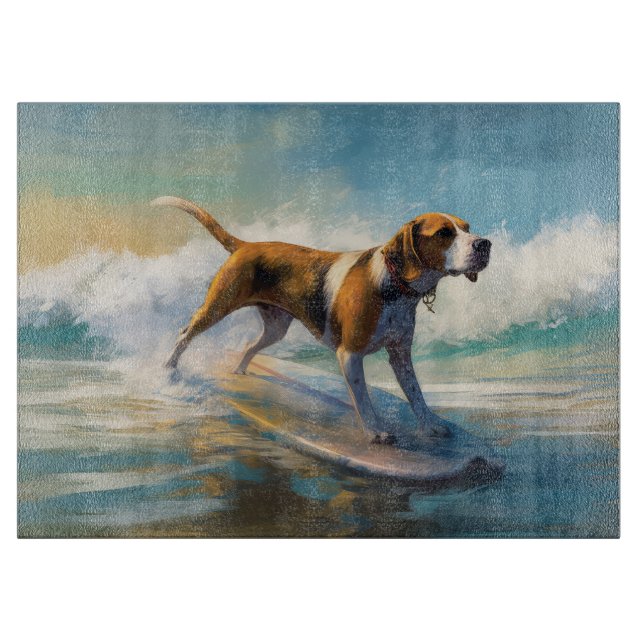 American English Foxhound Beach Surfing Painting Schneidebrett (Vorderseite)