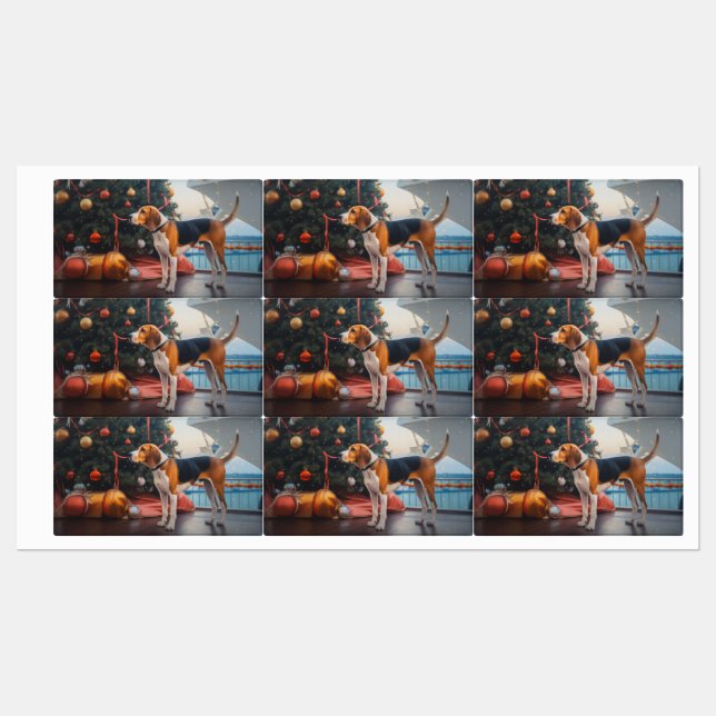 American English Foxhound Christmas Cruise Holiday Etiketten (Blatt)