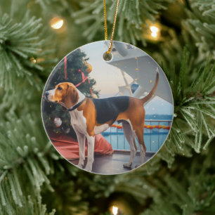 American English Foxhound Christmas Cruise Holiday Keramik Ornament