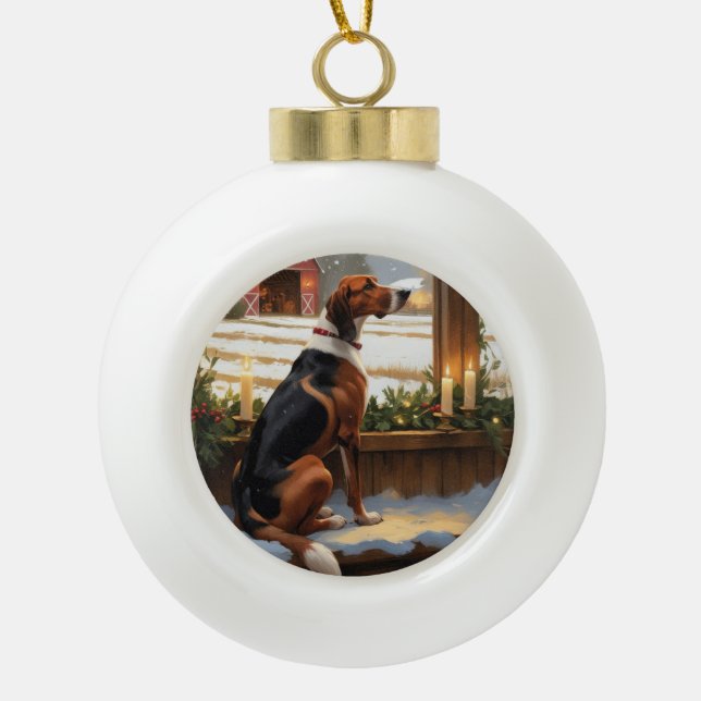 American English Foxhound Christmas Lights Holiday Keramik Kugel-Ornament (Vorderseite)