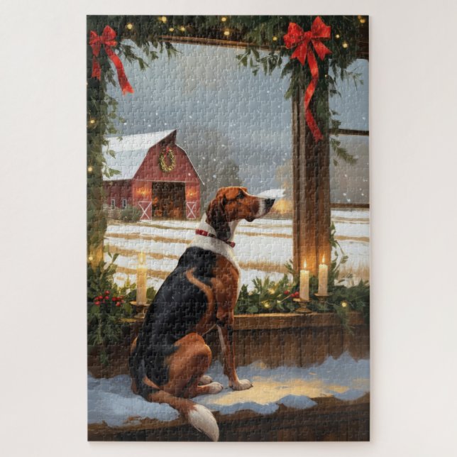 American English Foxhound Christmas Lights Holiday Puzzle (Vertikal)