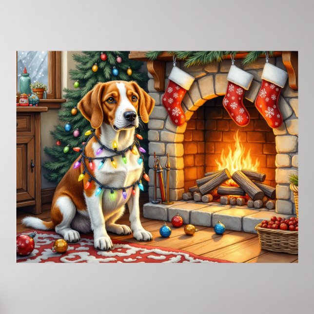 American English Foxhound Christmas Lights  Poster (Vorne)