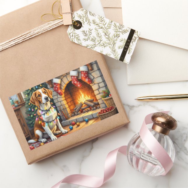 American English Foxhound Christmas Lights  Rechteckiger Aufkleber (Schenken)