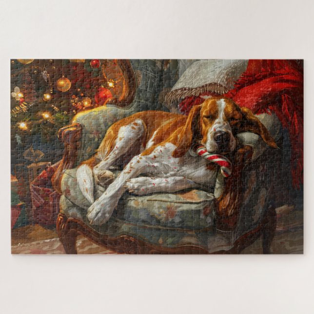 American English Foxhound Dog Weihnachtsfest Puzzle (Horizontal)