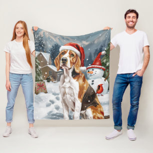 American English Foxhound Dog Winter Christmas Joy Fleecedecke