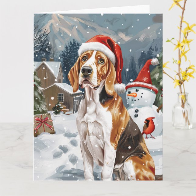 American English Foxhound Dog Winter Christmas Joy Karte (Gelbe Blume)