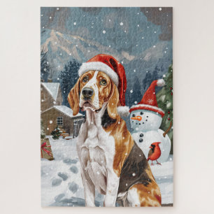 American English Foxhound Dog Winter Christmas Joy Puzzle