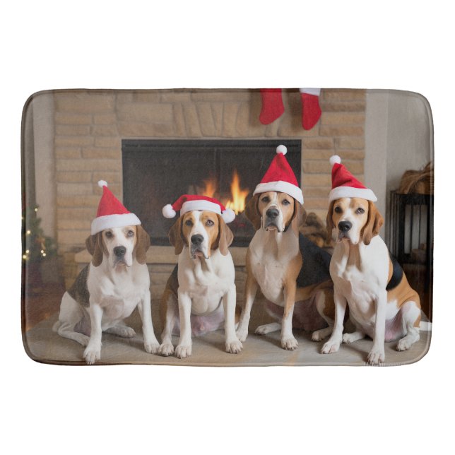 American English Foxhound Fireplace Weihnachten Badematte (Vorderseite)