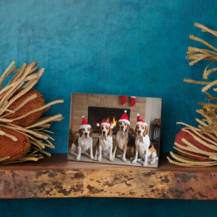 American English Foxhound Fireplace Weihnachten Fotoplatte