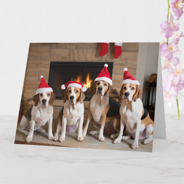 American English Foxhound Fireplace Weihnachten Karte (Orchidee)