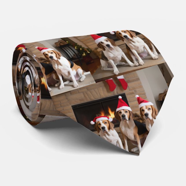 American English Foxhound Fireplace Weihnachten Krawatte (Gerollt)