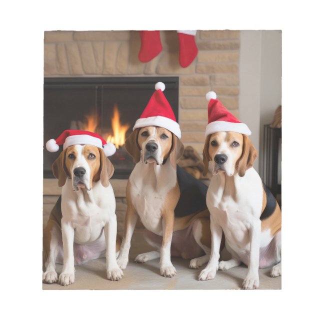 American English Foxhound Fireplace Weihnachten Notizblock (Vorderseite)