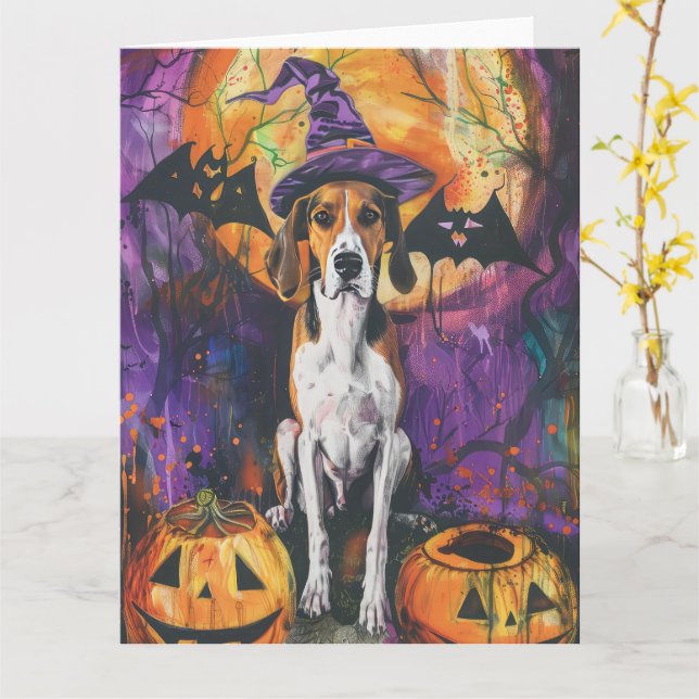 American English Foxhound Halloween Pumpkin Karte (Gelbe Blume)