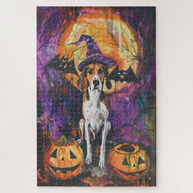 American English Foxhound Halloween Pumpkin Puzzle (Vertikal)