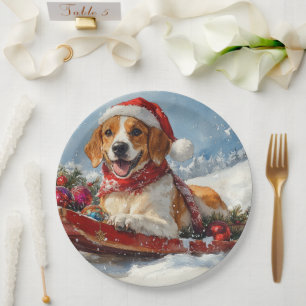 American English Foxhound im Schlitten Weihnachten Pappteller