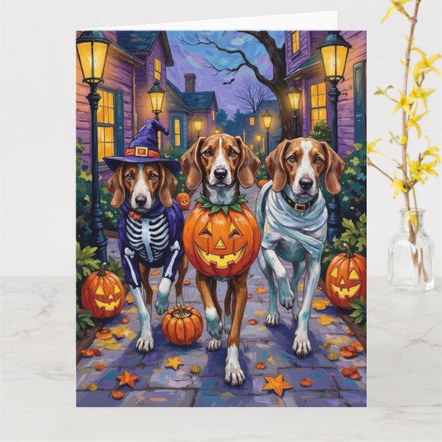American English Foxhound in Halloween Costumes Karte (Gelbe Blume)