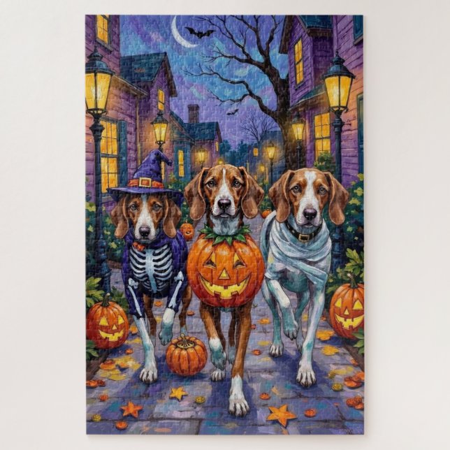 American English Foxhound in Halloween Costumes Puzzle (Vertikal)